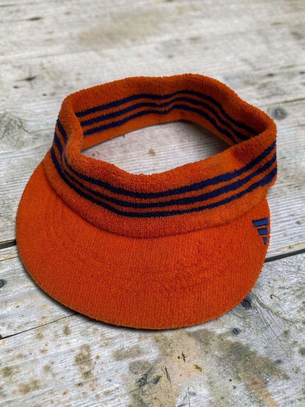 Vintage Adidas Terrycloth Orange & Blue Striped Sun Visor Cap